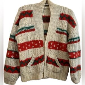 Vintage Men’s hand knit cable knit Festive sweater cardigan Size L/XL.